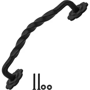 Cast Iron Twisted Barn Door Handle – 12 Inch Heavy Duty Black Pull for Gates, Cabinets & Sheds – Vintage Rustic Hardware