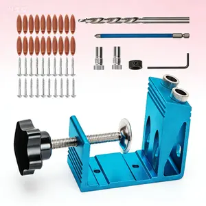 Upgrade Version All-In-One Pocket Hole Jig System Kit with Drill Guide and Angle Tool for Wood Joinery, Screw Kit for Carpenters, Woodworking Guides, Reusable Dowel Joint Tool Set, Professional Woodwork Drill Hole Setup