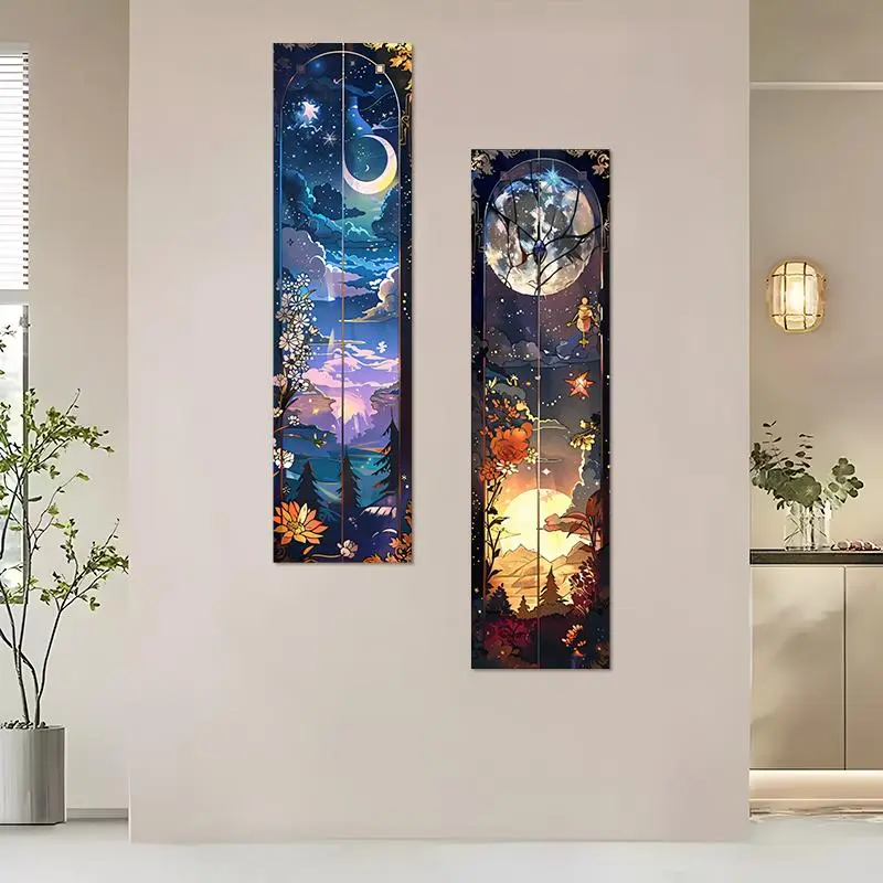 Mystical Enchanting Nature Celestial Scene Wall Art, 2 Counts/set Vertical Tapestry, Sun Moon Print, Hanging Decor for Bedroom Living Room, Perfect Gift for Friends Family, Poster