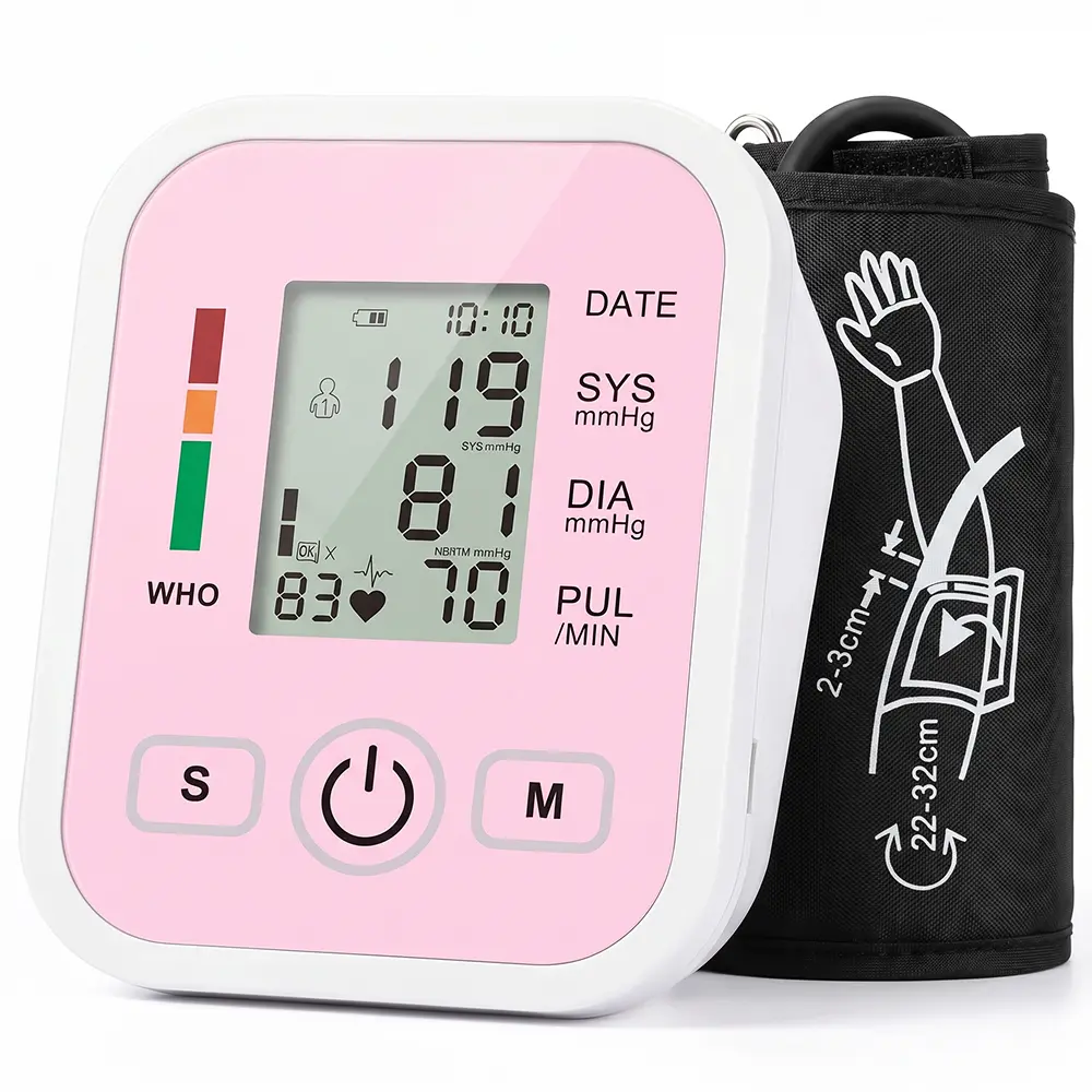 Electronic Portable Upper-Arm LCD Digital BP Monitoring Device, Color Indicator Lights, Large Display, 22-42cm Cuff, Dual Power Options, Included Type-C Cable