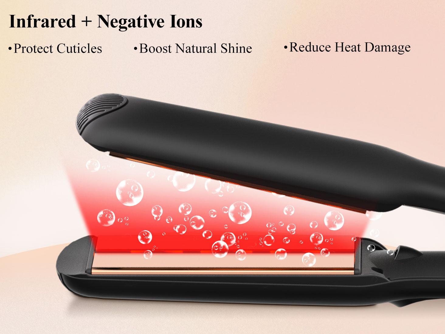 1.75" Infrared Flat Iron Hair Straightener, 3-in-1 Straighten/Curl/Care Ceramic Flat Iron, 12 Temps & 3s Heat-Up for All Hair Types, Negative Ions for Frizz-Free, Dual Voltage for Travel