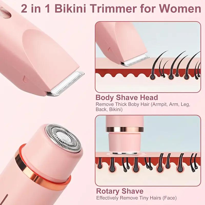 Women's Electric Bikini Trimmer & Body Shaver Dual Head Ceramic Blades Painless Wet Dry Use for Face Body Quick Smooth Cordless USB Fast Charge Gift Daily
