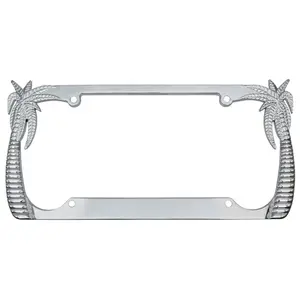 Chrome Stainless Steel License Plate Frame - Palm Trees, Standard Size 6"x12" for Front & Rear Plates