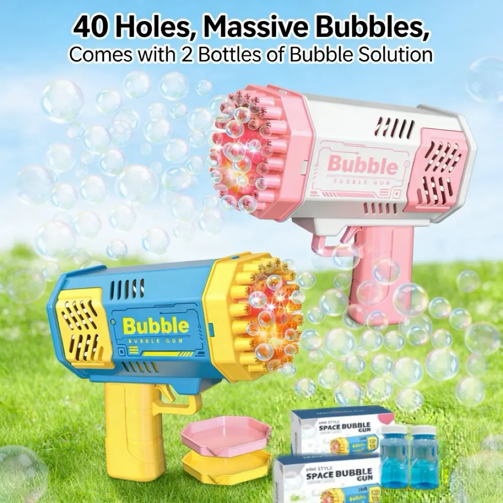 Bubble Machine, 2 Pack Bubble Gun Toy, Summer Kid Toy for Boys Girls, Bubble Blaster for Birthday, Wedding, Outdoor