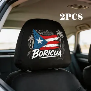 Puerto Rico Flag Car Headrest Covers (2-Pack) | 4-Way Stretch Boricua Auto Decor