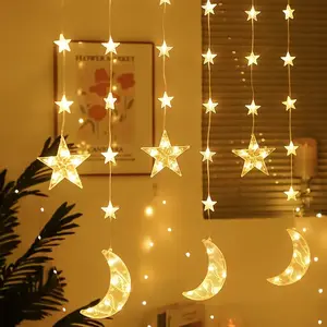 98 LED Battery Operated Star Moon Lights, 8 Modes Outdoor Indoor Decorative Lighting, Garden Bedroom Camping Holiday Decoration