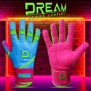 Dream Glove Company Dual Strap Baby Blue Pink Neon Batting Gloves for Serious Players Baseball Mitt