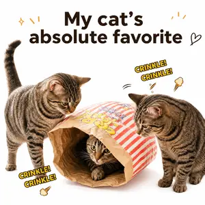 Upgrade Cat Crinkle Bag Toy Giant Paper Bag Tunnel for Indoor Cats, Collapsible 29.5 X 13.8 inch Interactive Hideaway with Crinkle Sound for Kittens, Rabbits, Ferrets
