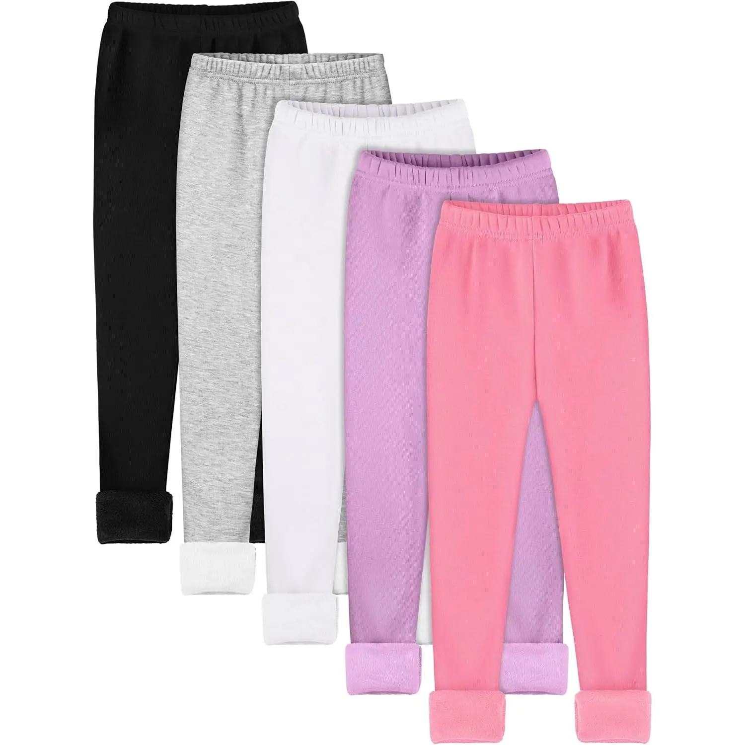 Girls' 5-Pack Classic Versatile Casual Fleece-Lined Thermal Leggings, Winter Warm Soft Full-Length Pants for Kids Cold Weather, Clothes, Kids Clothing Girls, Girls Clothes For Kids