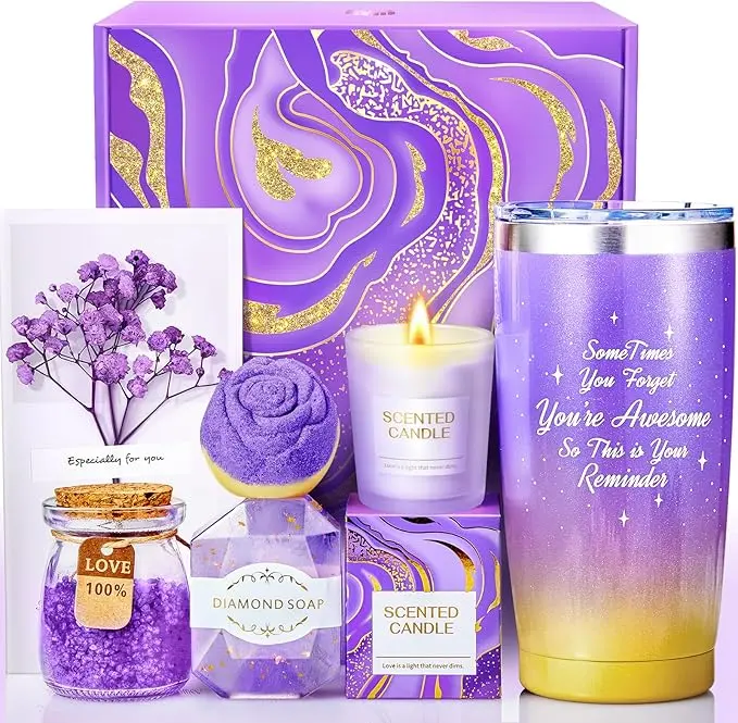 Christmas Gifts for Women Birthday Gifts for Mom Wife Her Girlfriend Sister Bestie Self Care Spa Gift Baskets for Women Best Friends Teacher Gifts with Scented Candle & Diamond Soap