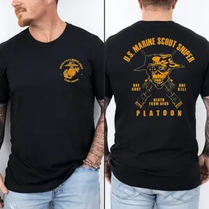 U.S. Marine Scout Sniper T Shirt, Deathh From Afar Military Pride Shirt, Eagle Globe Anchor Veteran Apparel, Unisex Short Sleeve Tee