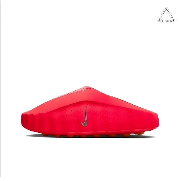 Vibrant Red Thick-Soled Mule Slides, Orange Cushioning Massage Outsole, Perforated Upper, Pre-Game Recovery Tech Slides