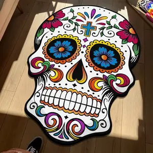 Halloween Floral Skull Print Carpet, Vintage Art Creative Bedside Rug, Soft Easy-Clean Large Area Mat for Living Room Bedroom Balcony Outdoor Use, Bedroom Rugs