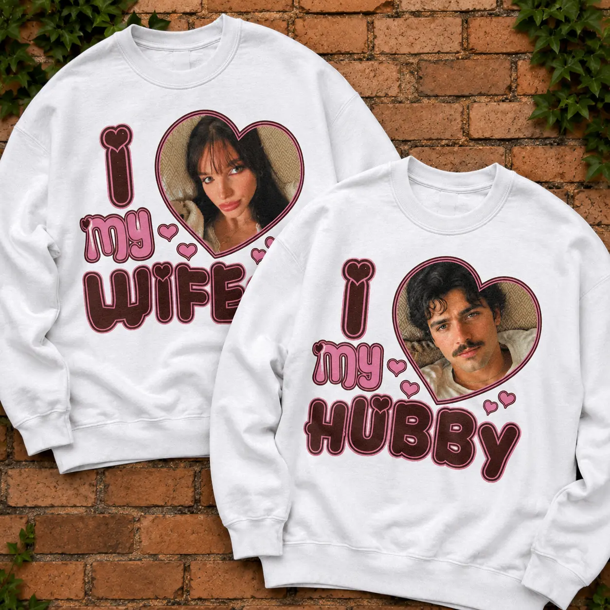 Custom Photo I Love My Hubby I Love My Wife Matching Sweatshirt Personalized Couple Crewneck Anniversary Gift Boyfriend Girlfriend Valentine's Day Custom Face Photo Sweatshirt Unisex Pullover