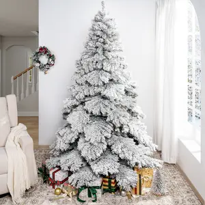 7.5ft Snow-Flocked Pre-Lit Artificial Christmas Tree – Realistic Frosted Look with 1,324 Branch Tips, 650 Warm White Lights, and a Durable Metal Stand. Perfect for bringing a wintry, festive charm to your holiday décor.