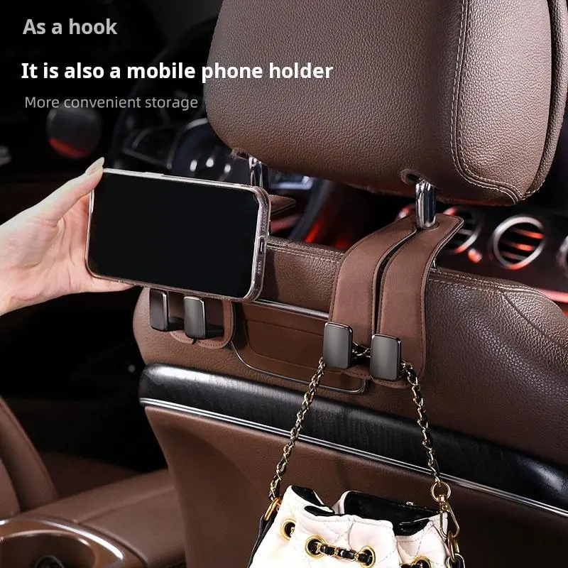 Universal suede car hook for both driver and passenger. Upgraded hidden double hook. Super load-bearing, scratch-resistant and wear-resistant. Stable and non-slip. Folding rear row storage small objects artifact., Luxury Minimalist, 6.3 Inches * 1.69 Inch
