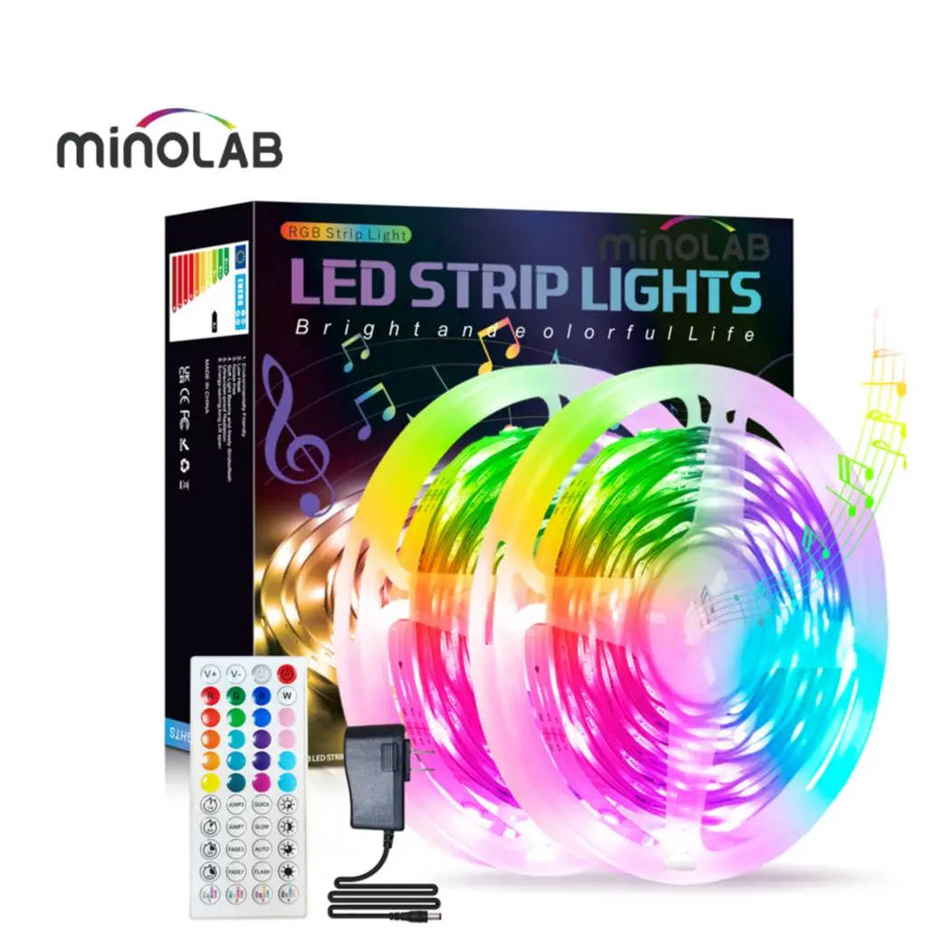 Summer Minolab Colorful LED Lights, 2 Rolls RGB LED Strip Light with APP & Remote Control, Music Sync Color Changing LED Light for Bed, Atmosphere Lig