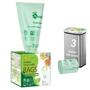OrangeBio® 3 Gallon Compostable Small Bin Liners, 100 Count, BPI Certified, TÜV OK Compost HOME