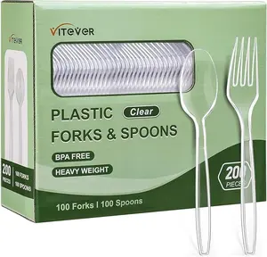 200 Count Disposable Plastic Silverware, Heavy Duty Forks and Spoons Set, Durable Plastic Utensils Cutlery Set for for Parties, Picnics, Big Event, Daily Use - Bpa free