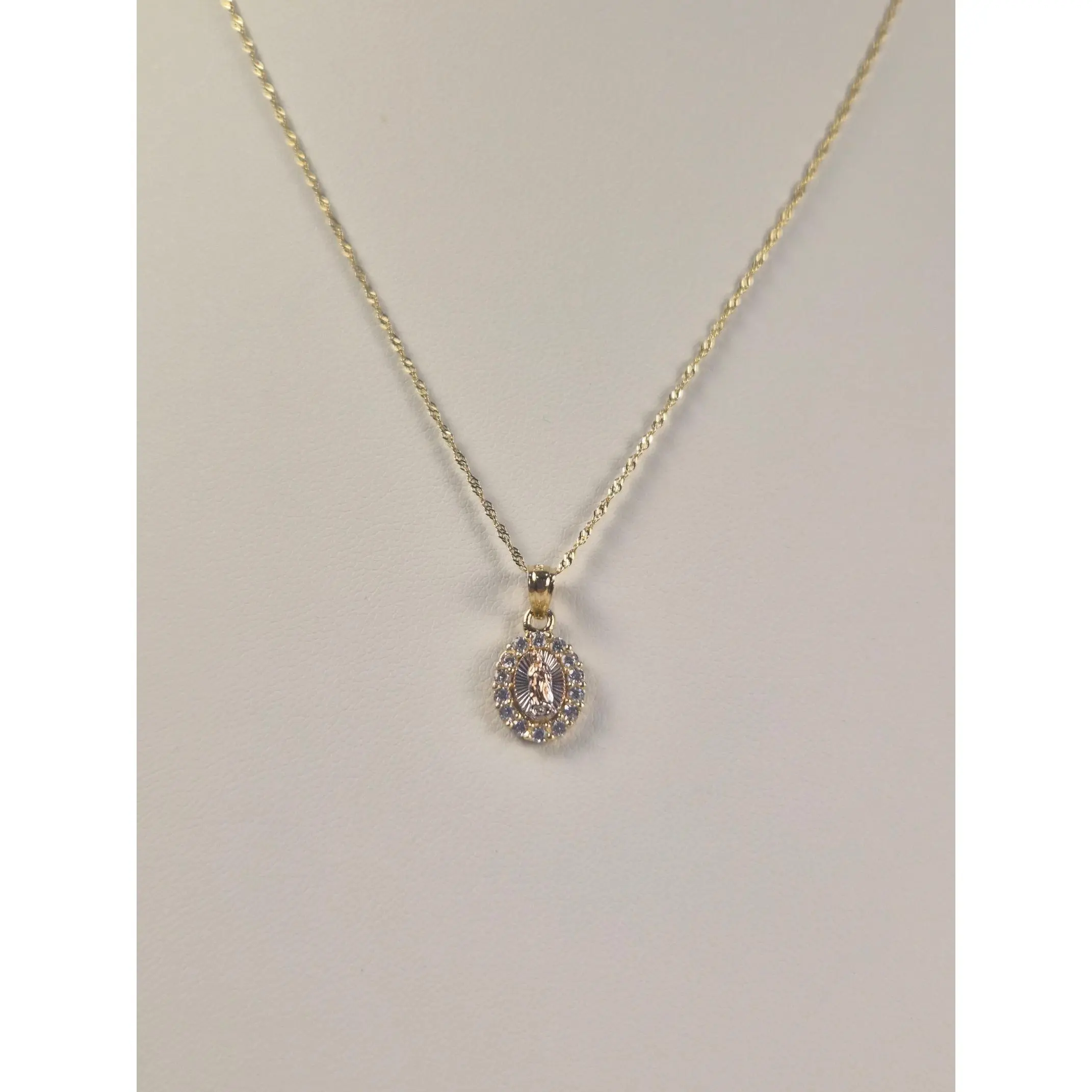 14K Tri Color Virgencita CZ Necklace Set