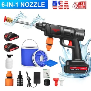 Cordless 2-Nozzle High Pressure Washer Gun, Plastic + Metal Portable Handheld Car Wash Tool with 1x5m Explosion-Proof Hose, Batteries Required for Cars, Boats