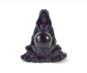 Hooded Witch Woman with 50mm Clear Gazing Crystal Ball for Divination Meditation and Spiritual Practices