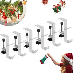 2 in 1 Stocking Hangers for Mantel & Fireplace Stocking Holders - Adjustable No Drill Mantle Hooks for Christmas Xmas Fireplace Garland for Holiday Home Decoration