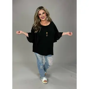 72 SSS {Whisk Me Away} Black Top w/Eyelet Sleeves PLUS SIZE XL 2X 3X