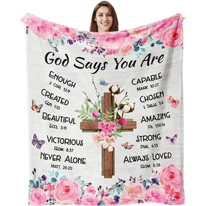 Tuniaops Christian Gifts Blanket for Women -Soft Flannel Religious Bedspread Suitable for Baptism Confirmation, Catholic Decor, Machine Washable Ultrasound-Patterned Multicolor Prayer Gift for Seasons