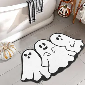 Halloween Themed Bath Mat, 1 Count Cute Ghost Pattern Bathroom Mat, Soft Washable Floor Mat, Halloween Decoration for Home Bathroom, Bathroom Decorative Mat