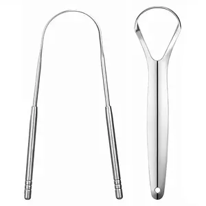 Tongue Scraper (2 Pack), 100% Stainless Steel, Easy to Use Tongue Scraper for Adults, Tongue Cleaner for Oral Care & Hygiene with Natural Cotton Bag