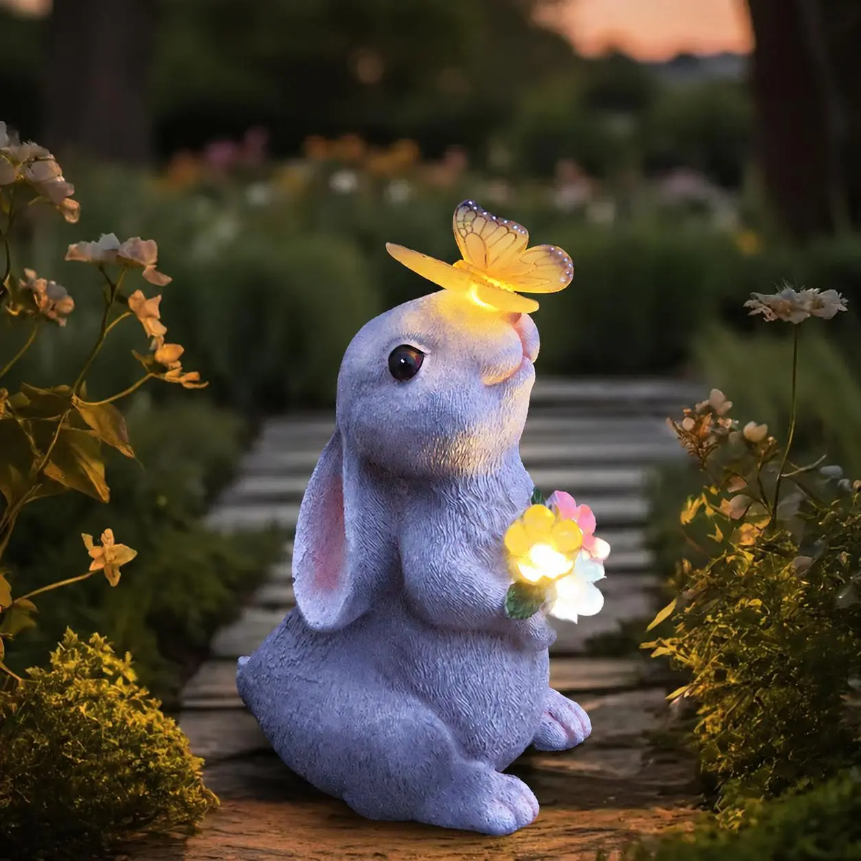 Solar Garden Statues, Animal Lawn Ornaments, Outdoor Decor, Resin Figurines, Rabbit Turtle Elephant Cat Decor, Garden Gifts, Patio Decorations