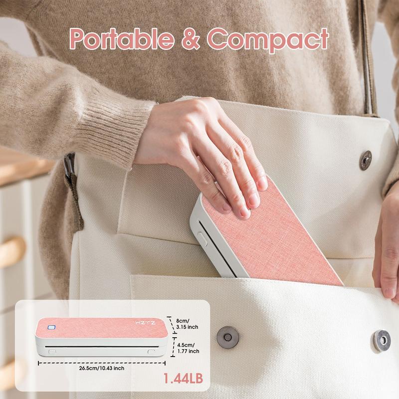 Portable Inkless Thermal Printer, A4 Size, Prints Documents & Labels, Wireless Connection, USB Charging, Ideal for Travel & Office