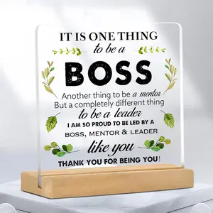 Boss Appreciation Gift, Acrylic Desktop Ornament with Wooden Stand, Office Desktop Decoration, Novelty Desk Decor, Desk Organizer for Home Office