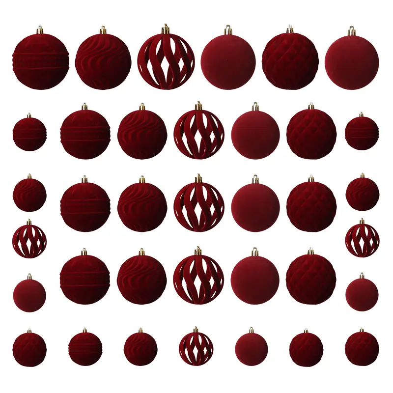 36 PCS Velvet Christmas Balls, Flocked Christmas Tree Ball Ornaments, Plastic Balls Xmas Decorative Hanging Ornaments Christmas Tree Decoration
