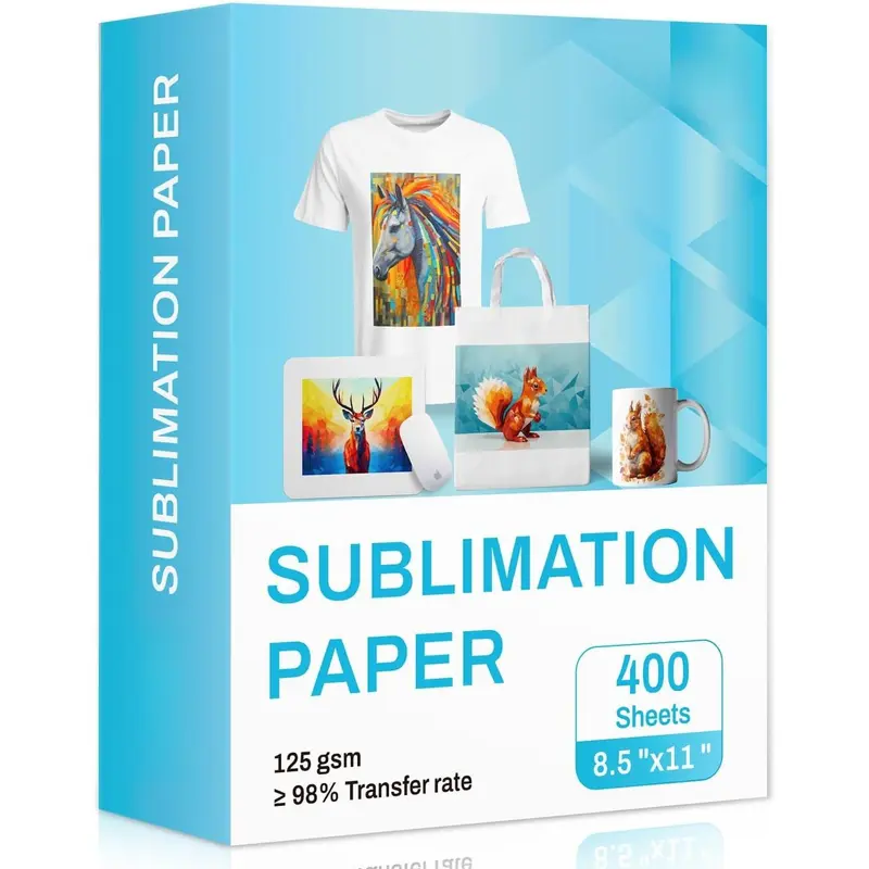 Sublimation Paper 8.5x11 Inch 125gsm 400 Sheets, Heat Transfer Paper for Inkjet Printers - Ideal for Various Coatings, DIY Projects, T-Shirts, Phone Cases, Mugs