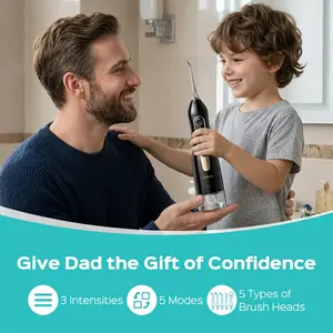 COSLUS CX20 All-New Upgraded Cordless Water Flosser  : 300ML Portable Oral Irrigator With 5 Jet Tips, Multi-Modes , Rechargeable IPX7 Waterproof Teeth Cleaner, Professional Oral Plaque Tartar & Tonsil Stones Remover for Braces Father's Day Gift