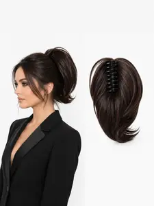 Dark Claw Clip Ponytail Extension, Synthetic Extensions, 10 Inch Short Layered Synthetic Hairpiece, Natural Looking Ponytail Clip for Women