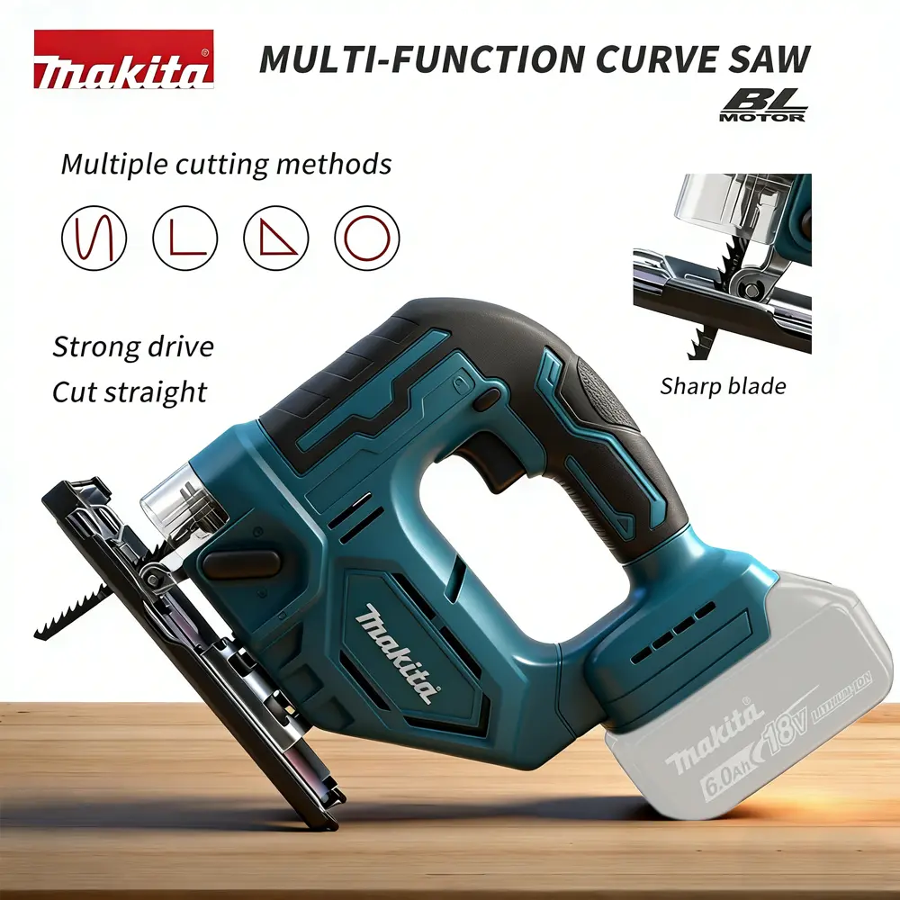 Makita 18V Brushless Motor Cordless Jigsaw with Batteries, Portable Electric Curved Cutting Saw, Better Control, Comfortable Grip for Wood, Plastic, Metal DIY Woodworking Rechargeable Power Tool