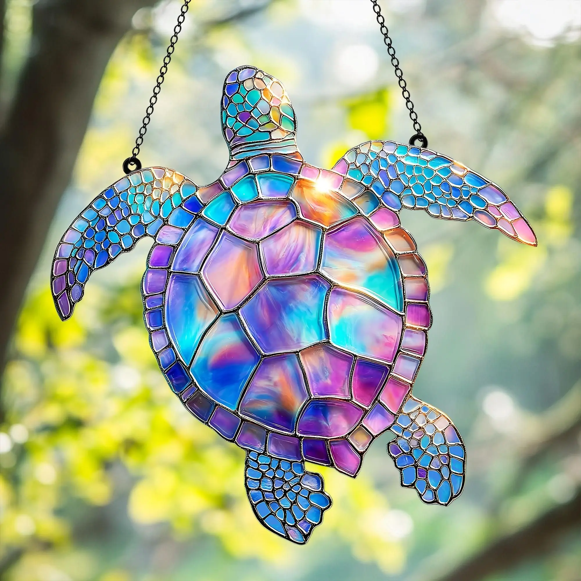 Colorful Sea Turtle Faux Stained Glass Hanging, Ocean-Themed Acrylic Window Art, Gift for Beach and Nature Lover, Bathroom Decor