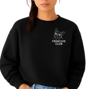 French Bulldog Sweatshirt - Black Long Sleeve with "Frenchie Club" Design, Casual Style for Everyday Wear