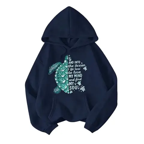 Women's Plus Size Cotton Hoodie - Casual Turtle Neck, Slogan Print, Drop Shoulder, Solid Cozy Fashion Fabric, Unisex Cut, Multi-Size Pullover for Autumn/Winter Women's Hoodies