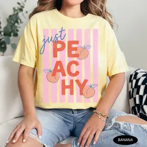 Just Peachy Shirt Comfort Colors Tee Summer Fruit Tshirt Food Pun T Shirt Retro Graphic Tee Peach Graphic Tee Summer T-Shirt