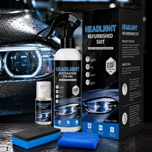 Car Headlight Refurbishing and Restoration Kit, Odorless Safe Formula with 180ml Spray and 10ml Protection Liquid, Easy Application without Disassembling for Yellowed Blurry Headlight Maintenance, Daily Commute Essential