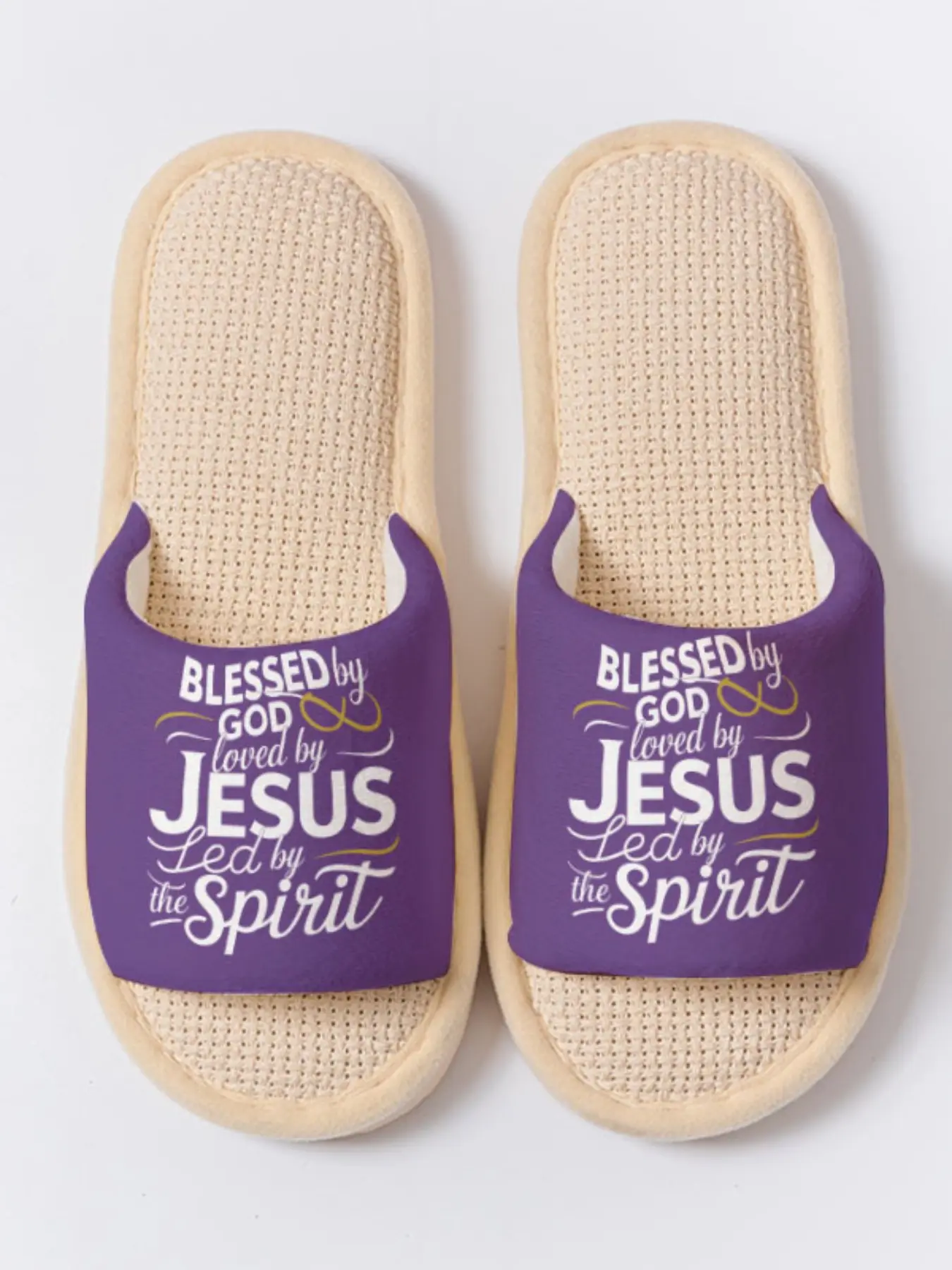 "Blessed by God, Loved by Jesus" Text Slippers Cloud-Feeling Devout Faith Style Indoor Outdoor Must-Have