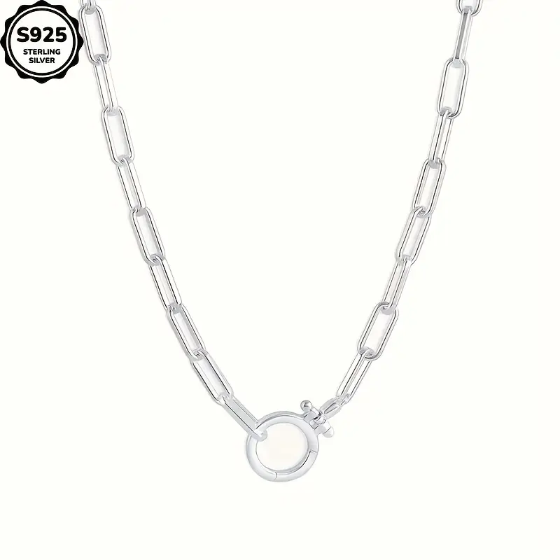 Women's Silvery Plated Parker Paper Clip Link Necklace - 20in Length, Chunky Clasp, August Birthstone, Elegant Female Music Festival Costume Jewelry, 20 Inches, Birthstone:august-Birthstones