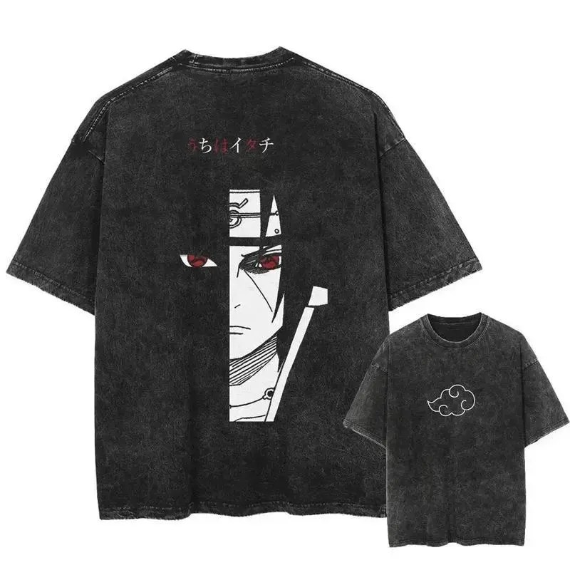 Vintage Washed Uchiha Itachi Naruto Anime T-Shirt | Y2K Harajuku Oversized Pure Cotton Streetwear | Unisex Distressed Graphic Tee & Holiday Gift