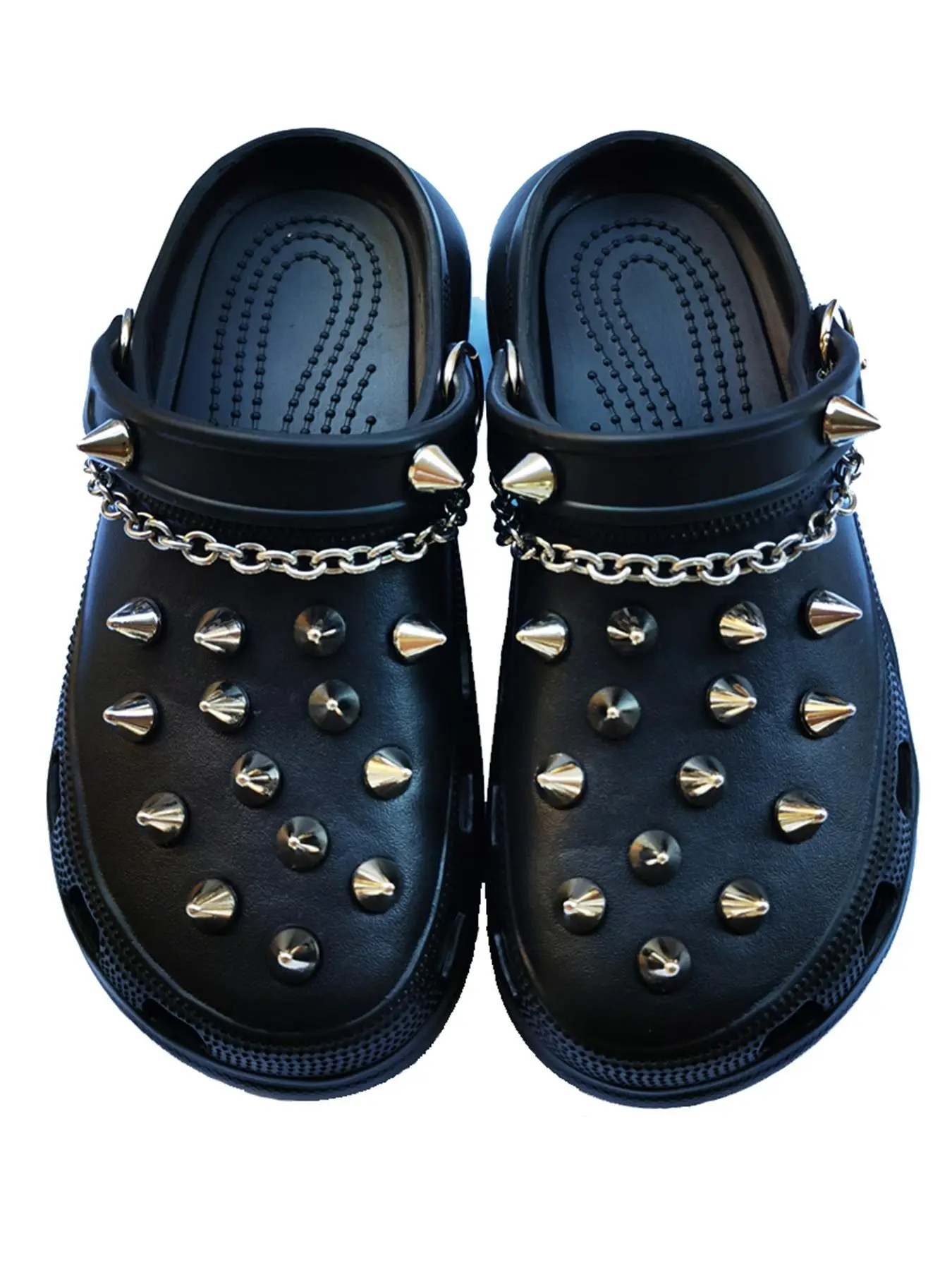 Fashionable Punk Style Chain & Spiked Studded Design Shoes Croc Charms, 2024 Comfort Diy Shoes Decoration for Sandals and Crocs Clogs