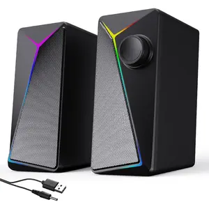 Computer Speakers for Desktop PC, USB-Powered Gaming Speakers for Laptop – Multi Colorful LED Backlight Modes, Stereo Sound for Gamers Music Movies, Indoor & Outdoor Use, 3.5mm AUX Cable