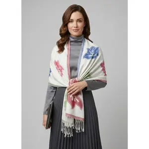 White Rainbow Pastel Paisley Floral Fringe Pashmina Wrap Shawl Scarf